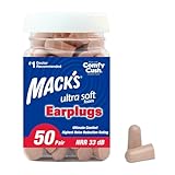 Mack's Ultra Soft Foam Earplugs, 50 Pair - 33dB Highest NRR, Comfortable Ear Plugs for Sleeping, Snoring, Travel, Concerts, Studying, Loud Noise, Work | Made in USA