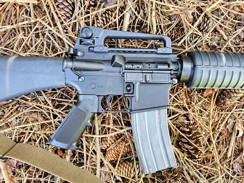 Close up of the PA-15 receiver and sights.