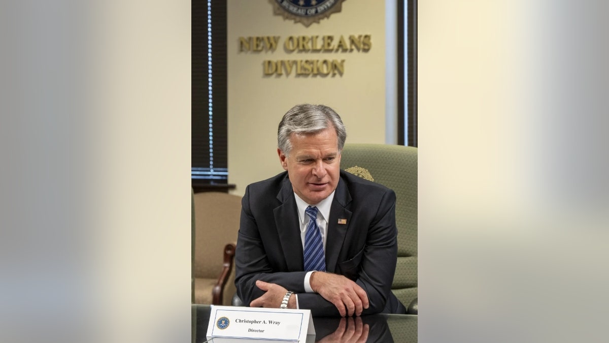 FBI Director Christopher Wray speaks in New Orleans on Sept. 6