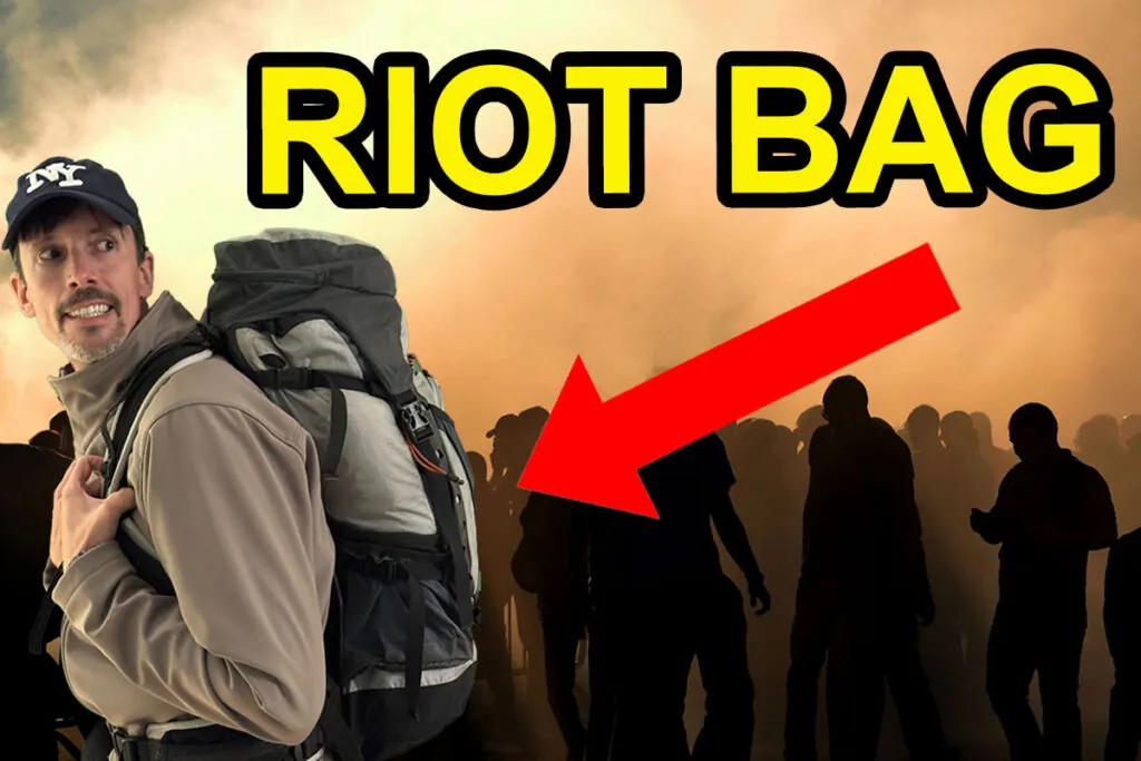 man wearing a riot bag