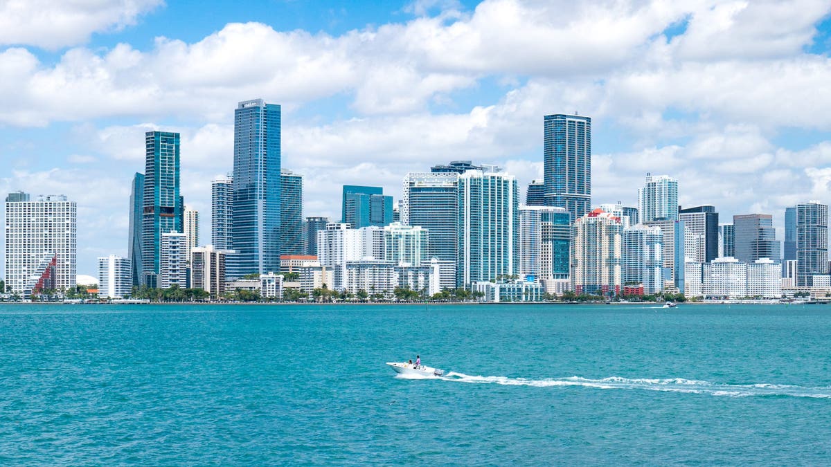 This is an April 5, 2021, view of the downtown Miami skyline.