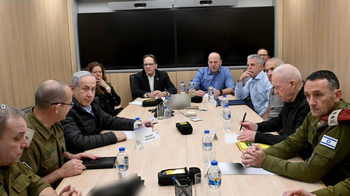 Prime Minister Benjamin Netanyahu conducts a security assessment at the Air Force HQ in the Kirya base in Tel Aviv, with the Minister of Defense, the Chief of Staff, the head of the Mossad and the head of the Shin Bet.