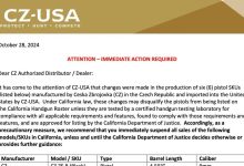 CZ Pistols Face California Compliance Review: Temporary Sales Suspension Recommended