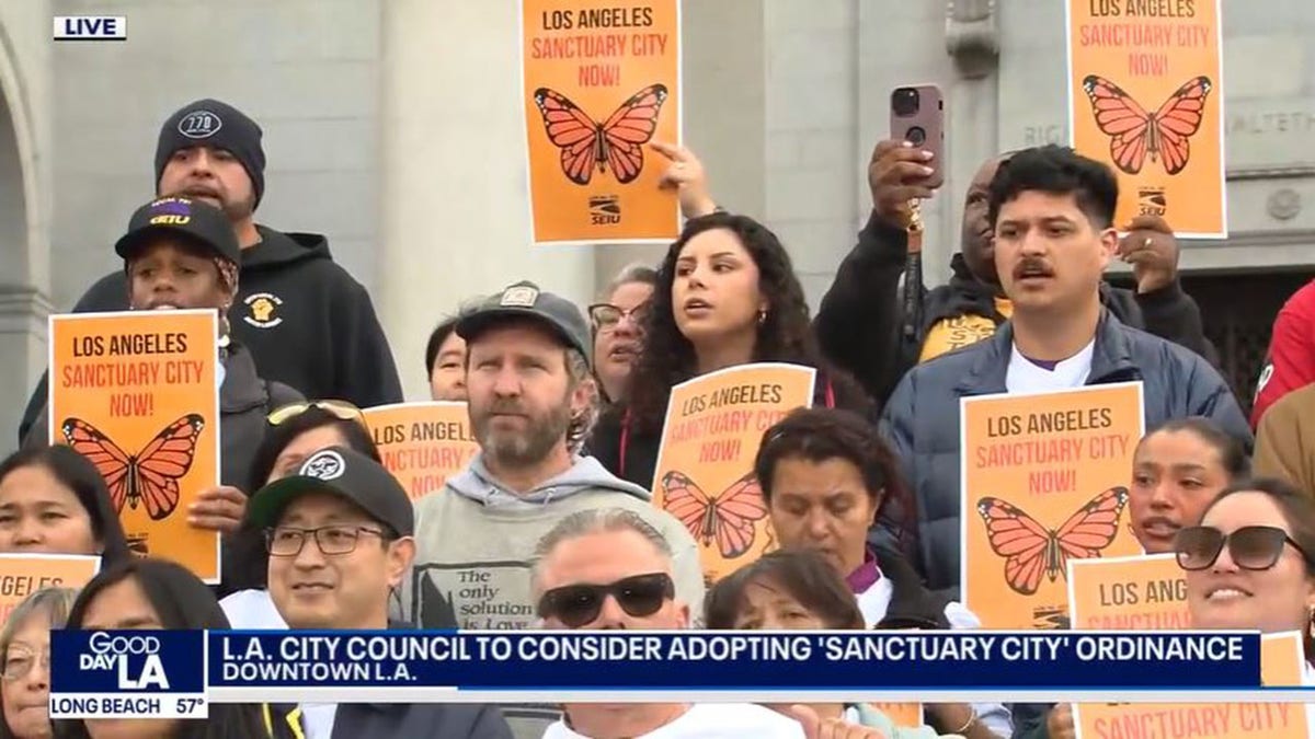 Demonstrators at Los Angeles City Hall