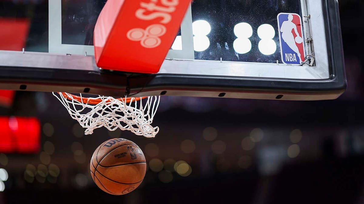 The NBA logo on a backboard