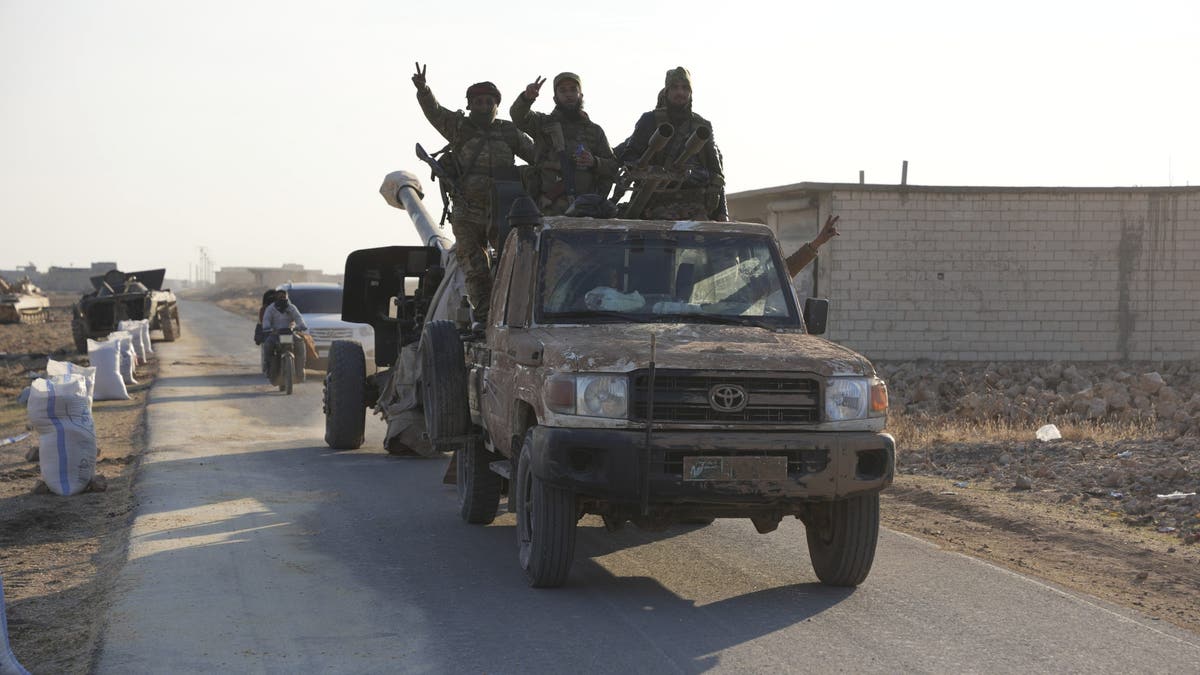 Rebels in northwest Syria seized military vehicles belonging to the regime along the route toward Kweris Airport in the eastern countryside of Aleppo on Dec. 2, 2024.