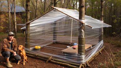 PLASTIC WRAP Bushcraft Shelter Building Challenge in the WILD! @BushcraftAdventure