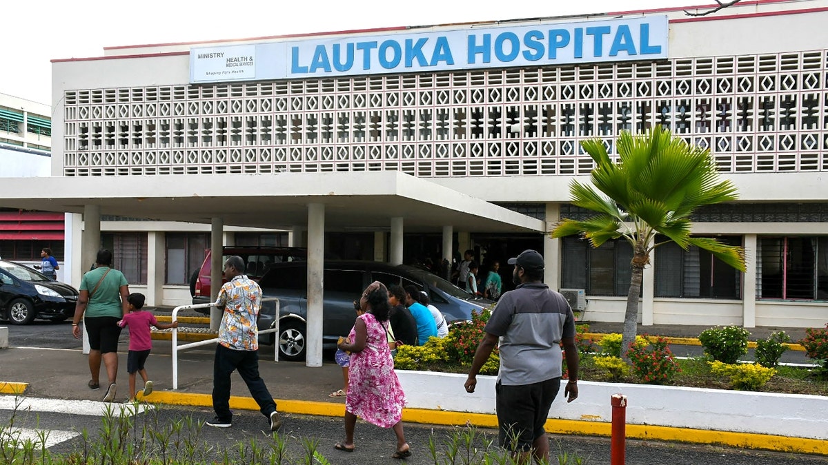 People walk outside Lautoka Hospital in Lautoka,