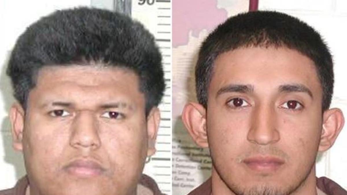 Alexi Saenz, let, and Jairo Saenz, in a split image of their booking photos