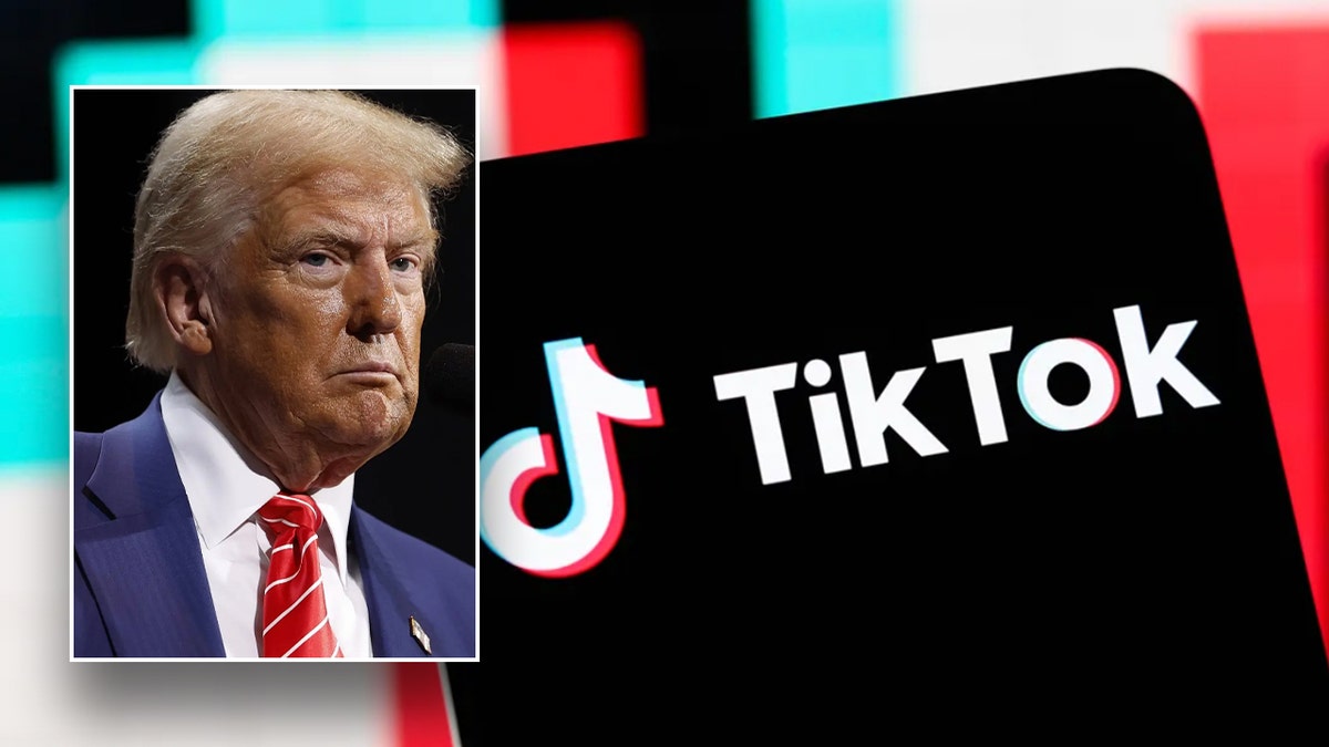 inset: Trump; main photo: TikTok logo