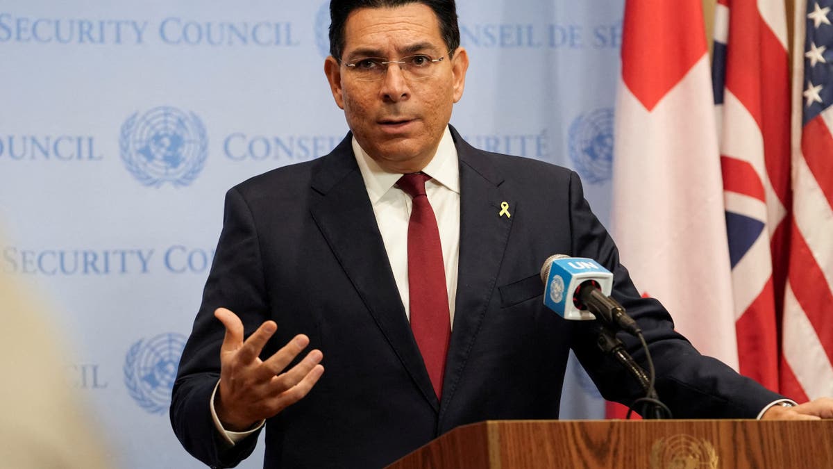 Israeli Ambassador Danny Danon speaks to members of the media before the United Nations Security Council meeting, following a ballistic missile attack on Israel, at U.N. headquarters in New York City on Oct. 2, 2024.