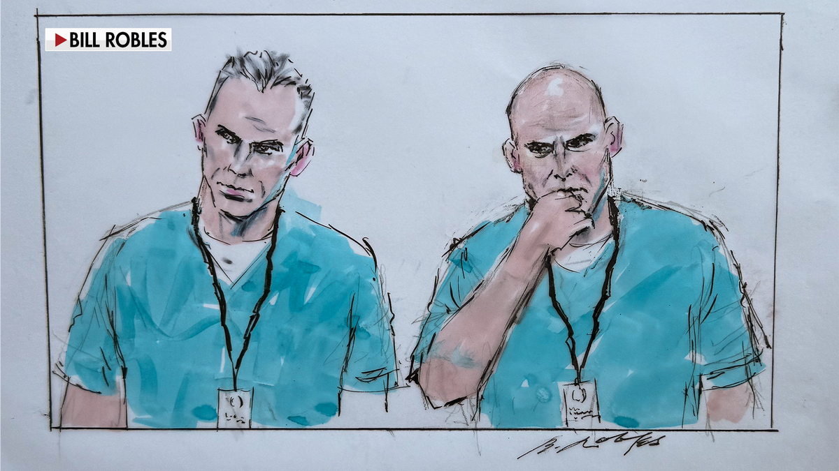 Erik and Lyle Menendez court sketches, dressed in blue jail garb