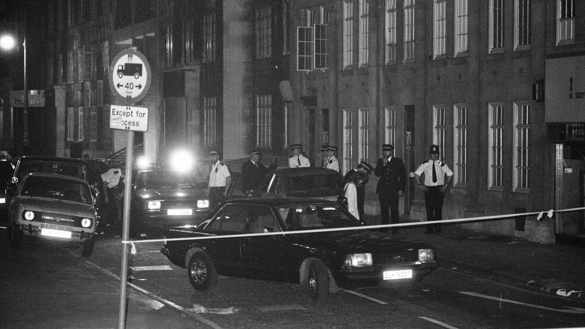 Crime Scene Attempted Assassination of Shlomo Argov, the Israeli ambassador to the United Kingdom, Thursday 3rd June 1982; crime scene where Shlomo Argov was shot in the head as he got into his car after a banquet at the Dorchester Hotel, in Park Lane, London. Argov was not killed, but he was critically injured.