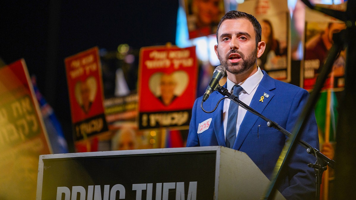 Eylon Levy at a rally for the hostages
