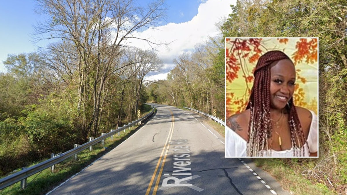 A photo of Larisha Thompson over a photo of Riverside Road in Lancaster, S.C.
