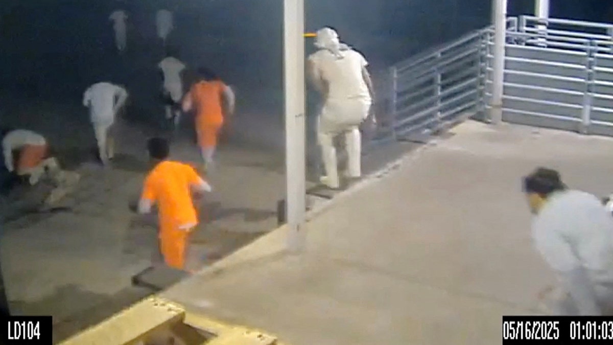 Prisoner caught on surveillance cameras breaking out of jail and fleeing the property.