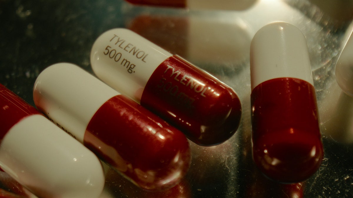 A close-up of Tylenol pills.