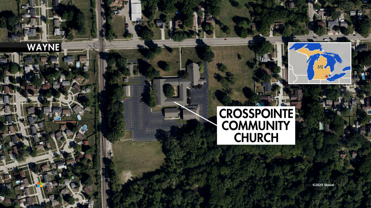 A map showing the CrossPointe Church location from a birdseye view