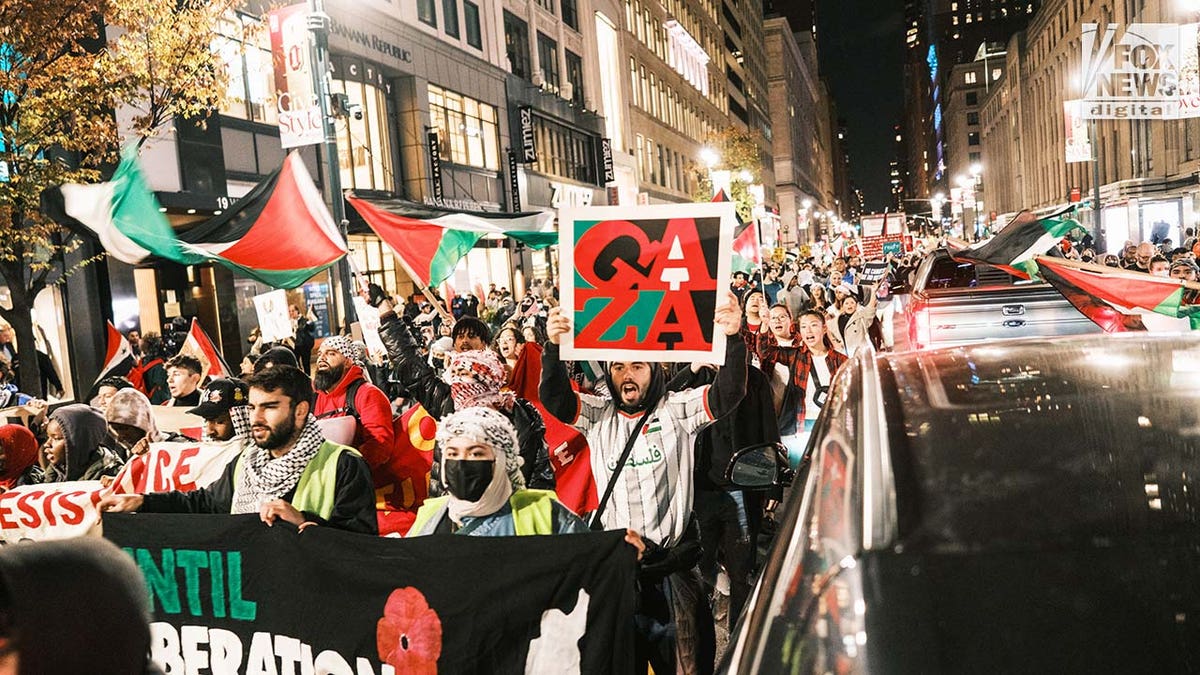 Pro-Palestine protestors march throughout midtown Manhattan
