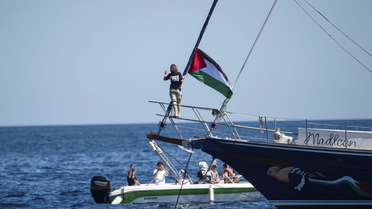 A Palestinian flag aboard a ship