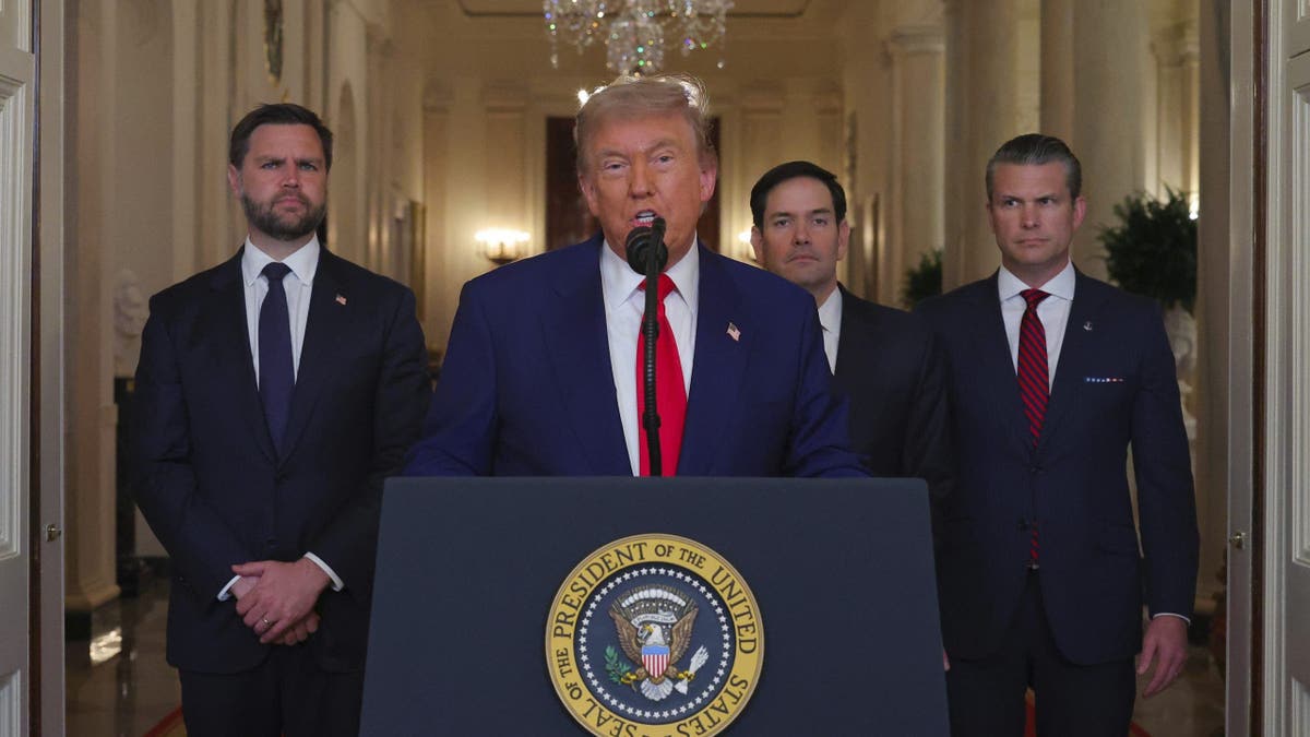 President Donald Trump speaks from the East Room of the White House