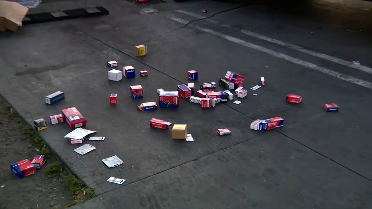 merchandise littered across the road