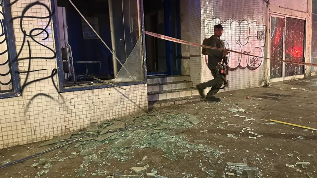 Shattered glass on street after drone attack