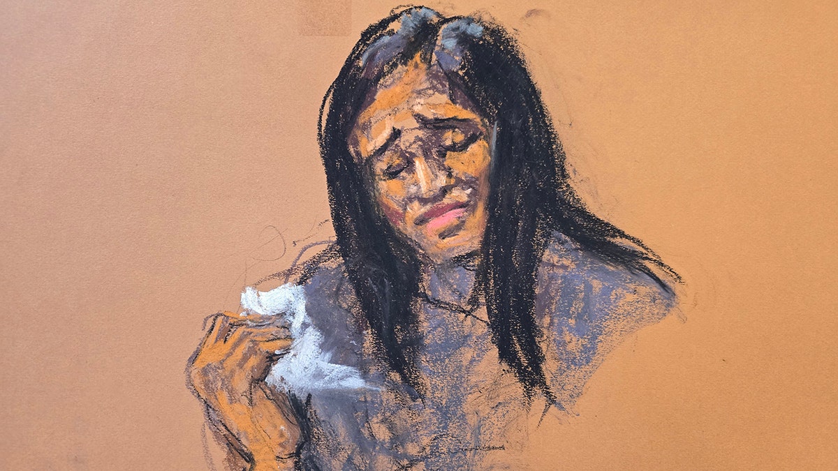 Cassie Ventura wiping away tears as she testified against Diddy