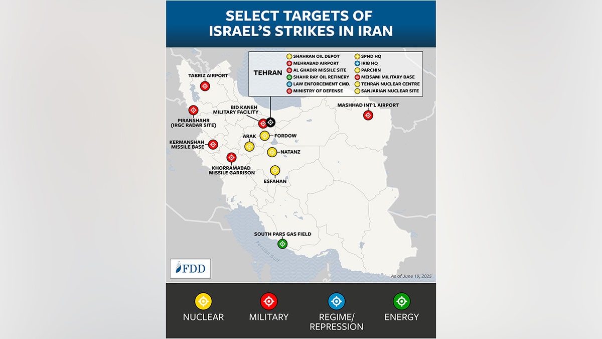 Map of Israeli strikes on Iran