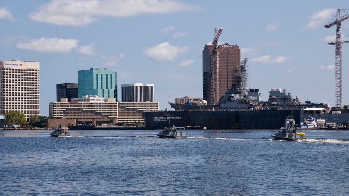 US Navy patrol boats on Elizabeth River, Norfolk, Virginia.