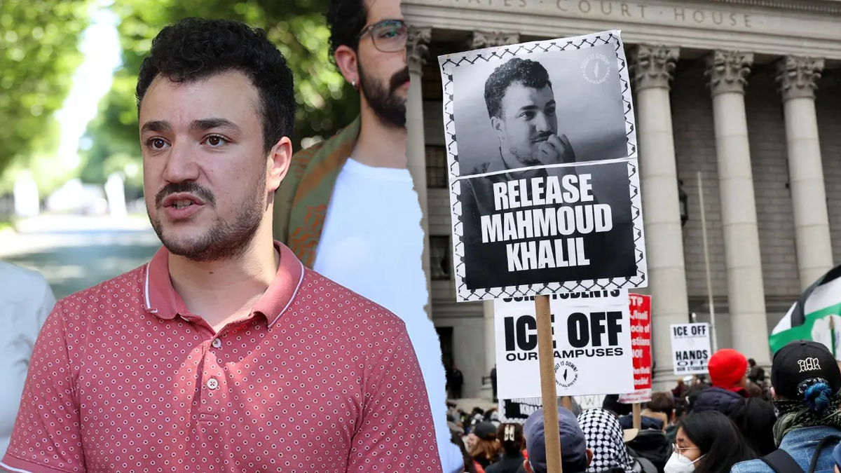 Mahmoud and people protesting his detention