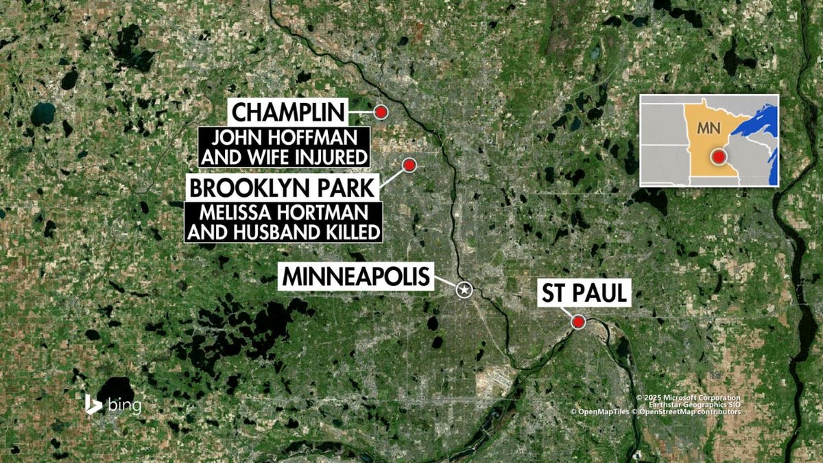 A map showing where the two shootings took place in Minnesota.