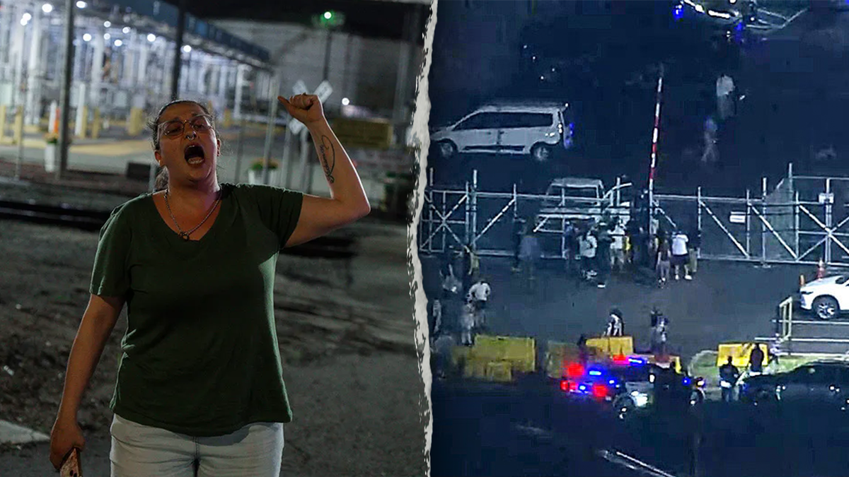 A woman shouting outside ICE detention facility