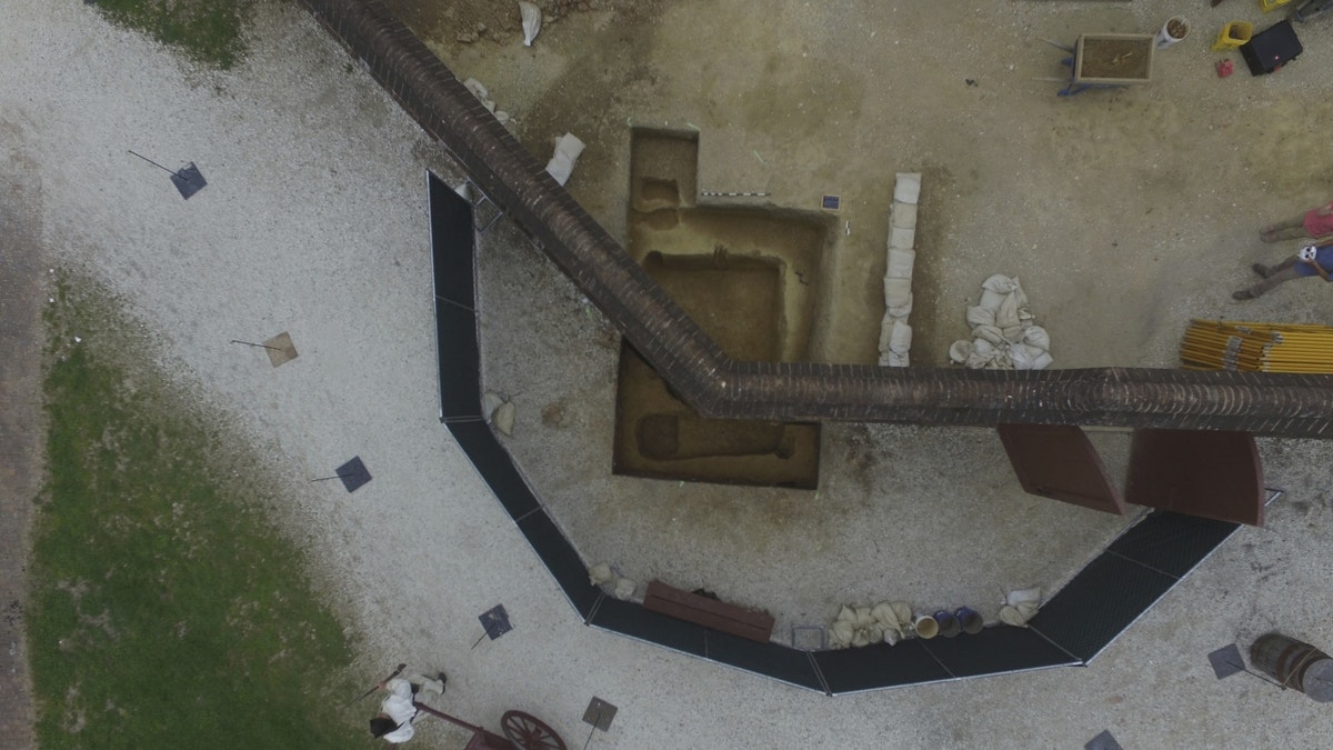 Aerial view of Colonial Williamsburg excavation site