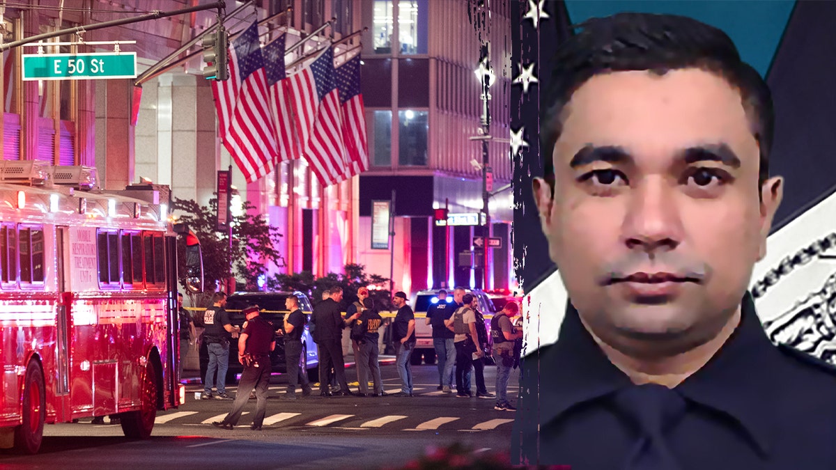 manhattan office, left; NYPD officer Didraul Islam at right