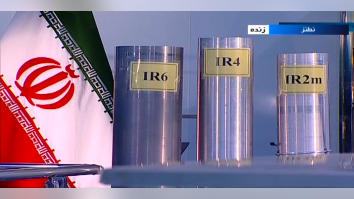 In this June 6, 2018, frame grab from Islamic Republic Iran Broadcasting, IRIB, state-run TV, three versions of domestically built centrifuges are shown in a live TV program from Natanz, an Iranian uranium enrichment plant, in Iran.