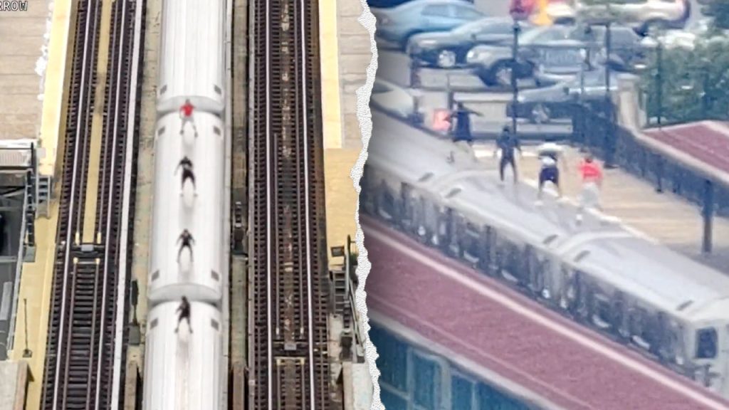 Drone surveillance catches kids in dangerous high-speed stunt atop moving subway train in New York City Drone surveillance catches kids in dangerous high-speed stunt atop moving subway train in New York City