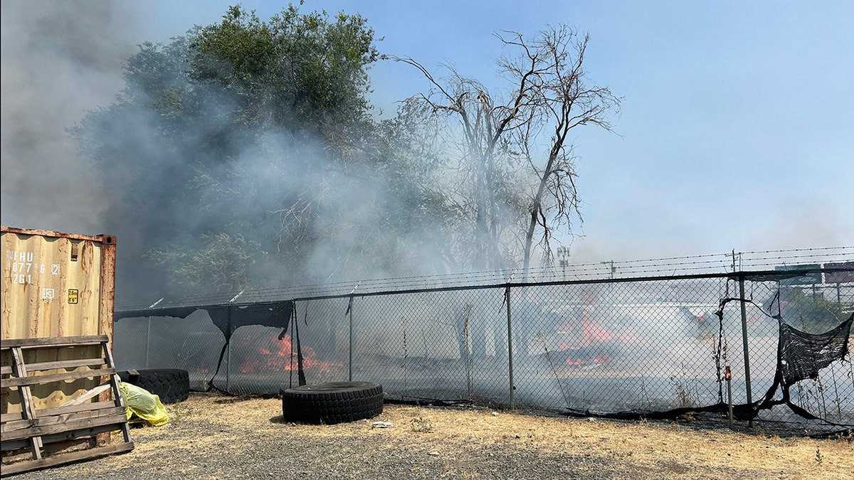 A fire outside an ICE facility