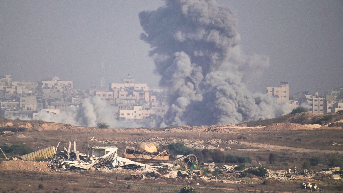 Smoke rises following an Israeli airstrike in Gaza