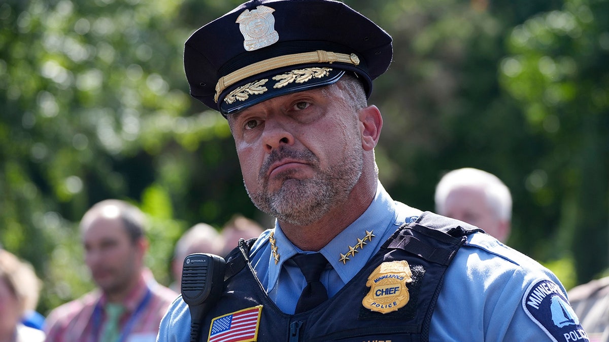 Minneapolis Police Chief Brian O'Hara speaks to reporters