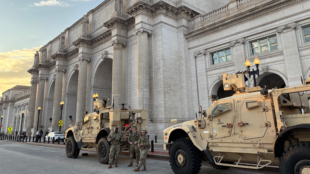 WATCH: National Guard humvees, roughly 30 troops stand guard outside DC’s Union Station amid police takeover