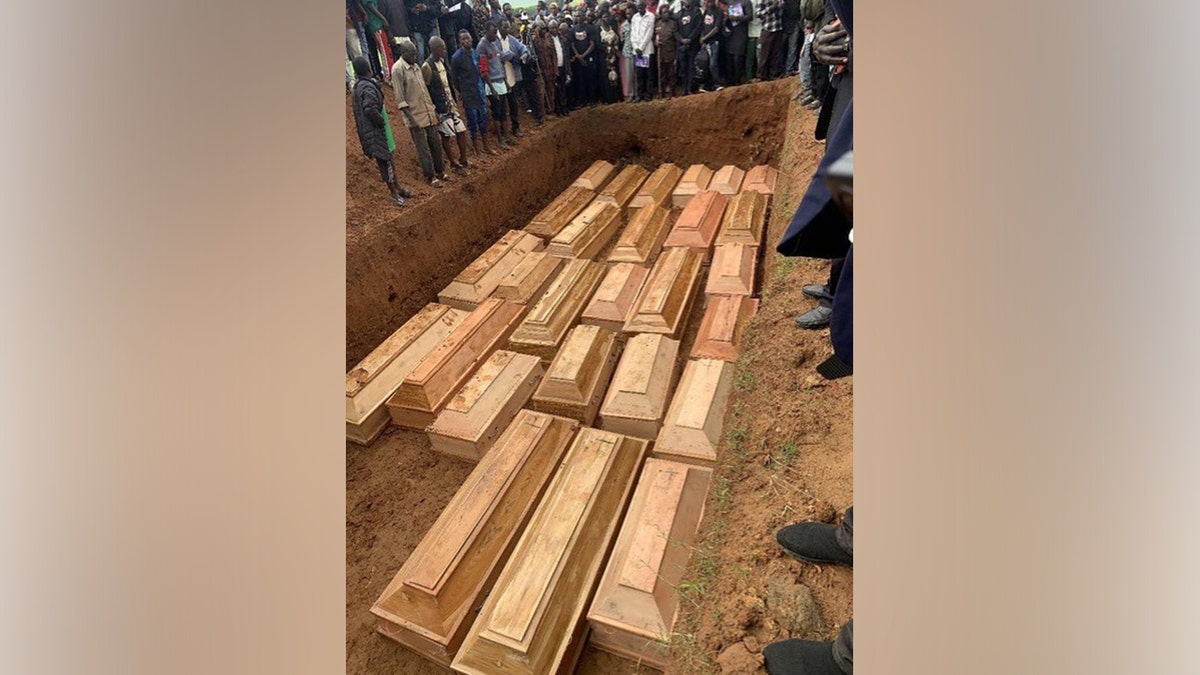 Caskets of victims killed by Islamists in Bindi, Nigeria.
