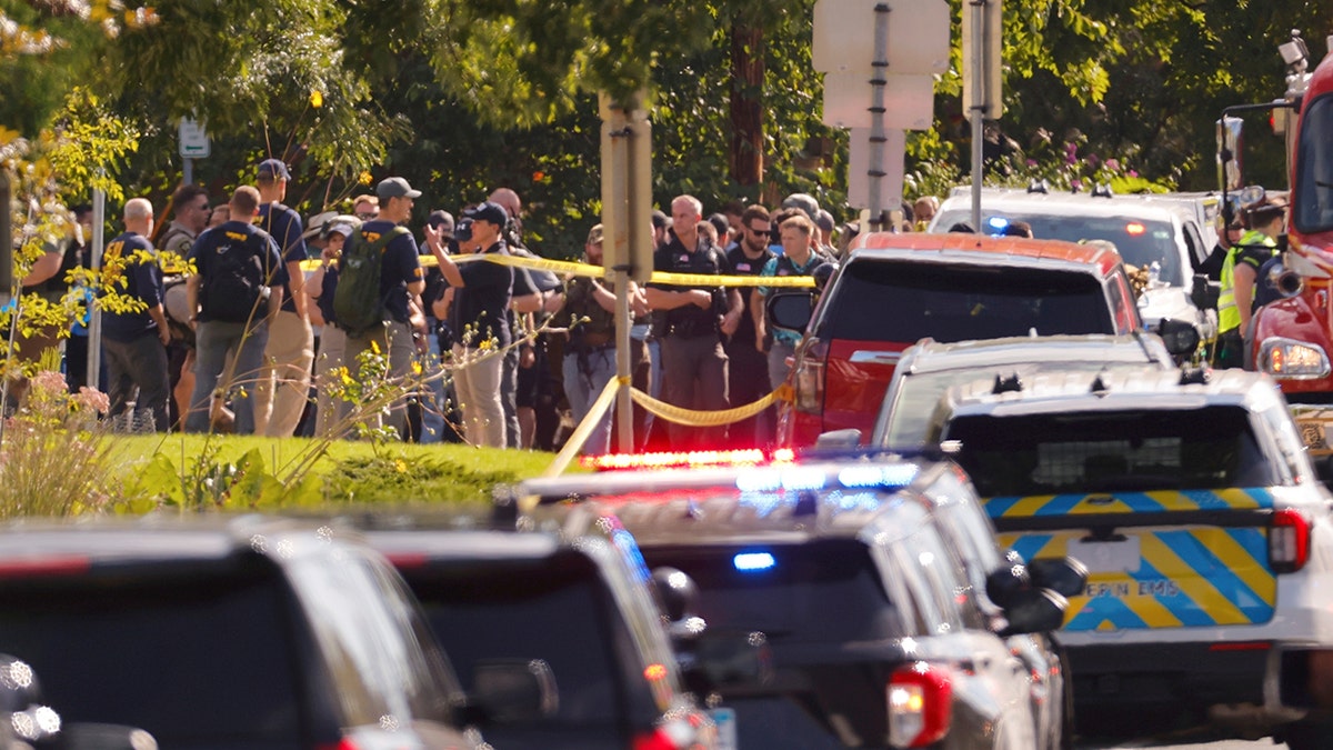 Police outside of a catholic school after mass shooting.