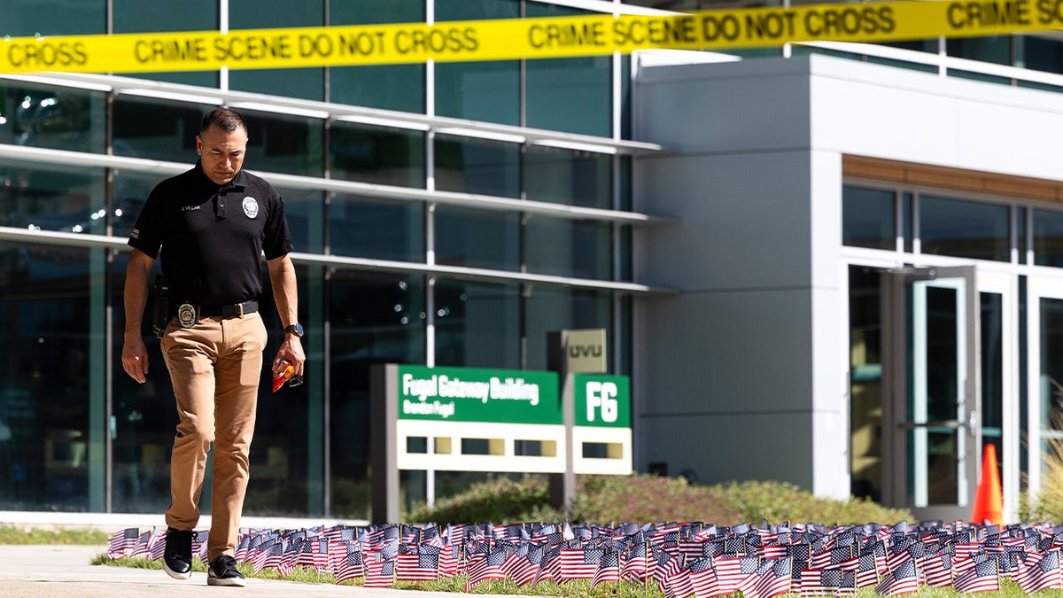 Police officer investigating Charlie Kirk's assassination