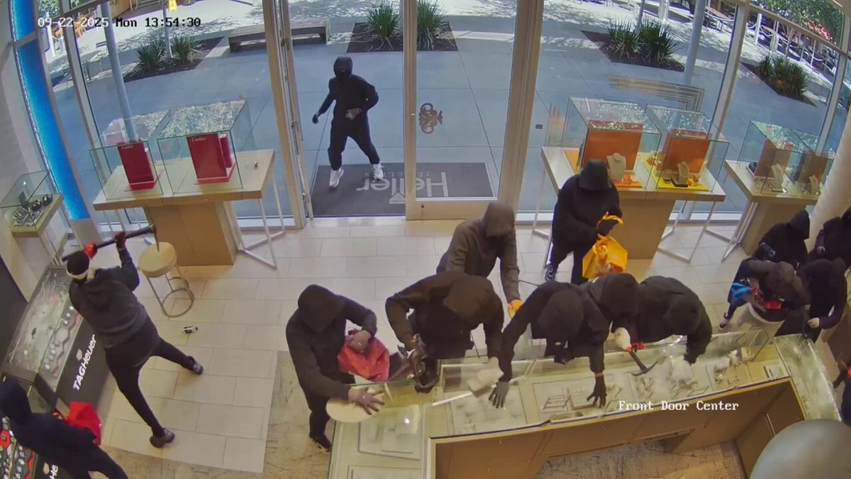 Video footage shows masked suspects stealing from a California jewelry store.