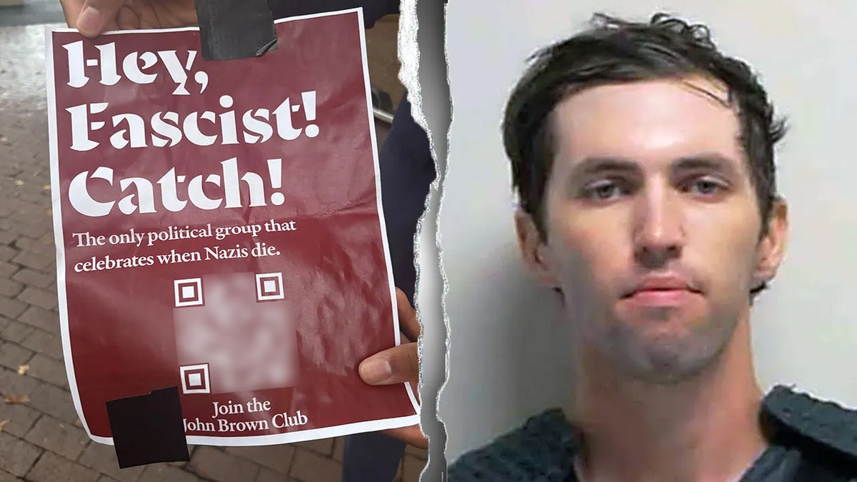 An anti-Charlie Kirk flyer with a mugshot of Tyler Robinson