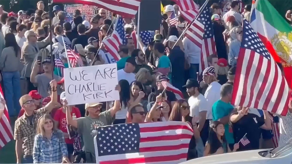 A large crowd filled Beverly Hills Garden Park on Sunday afternoon for a rally and vigil honoring Kirk, Fox affiliate, FOX 11 reported.
