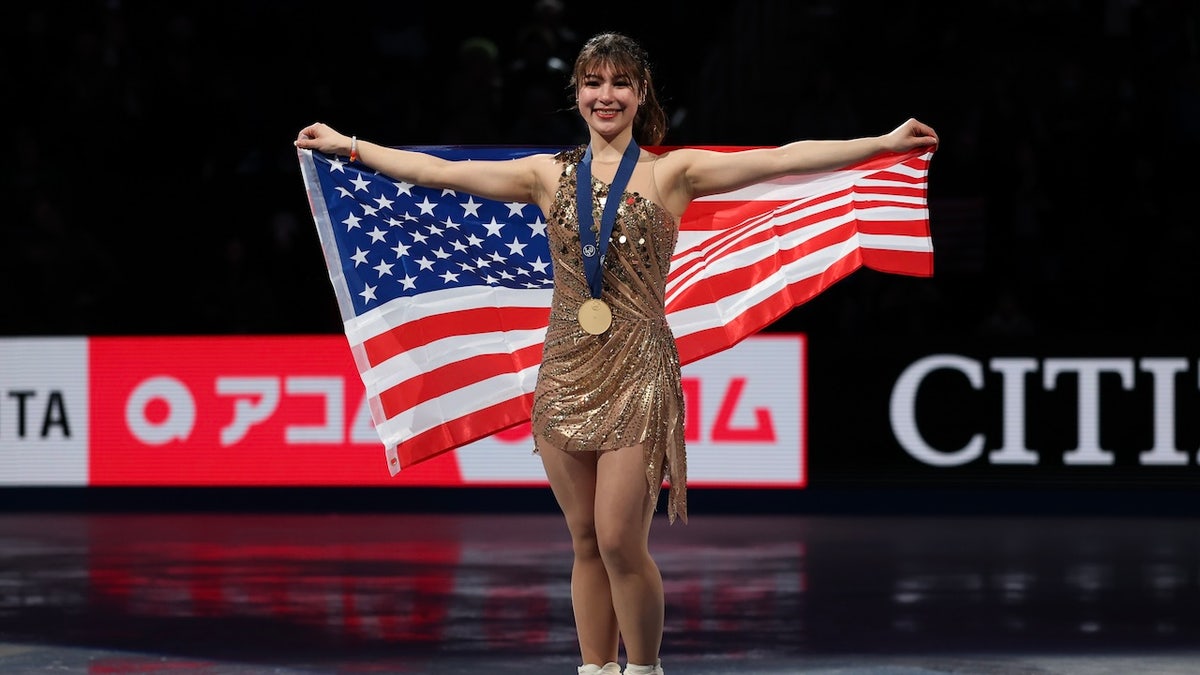 Gold medalist Alysa Liu poses for a photo after winning the Women's world championship during the 2025 ISU World Figure Skating Championships at TD Garden on March 28, 2025 in Boston, Massachusetts. 