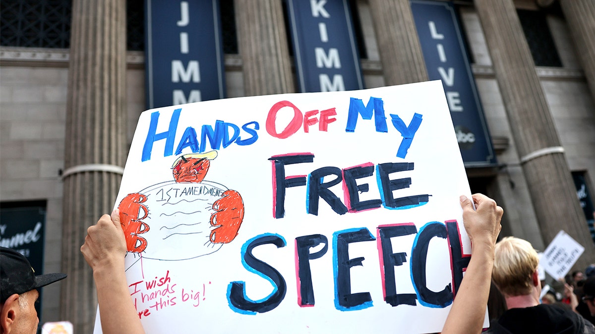 Jimmy Kimmel cancelation protest sign