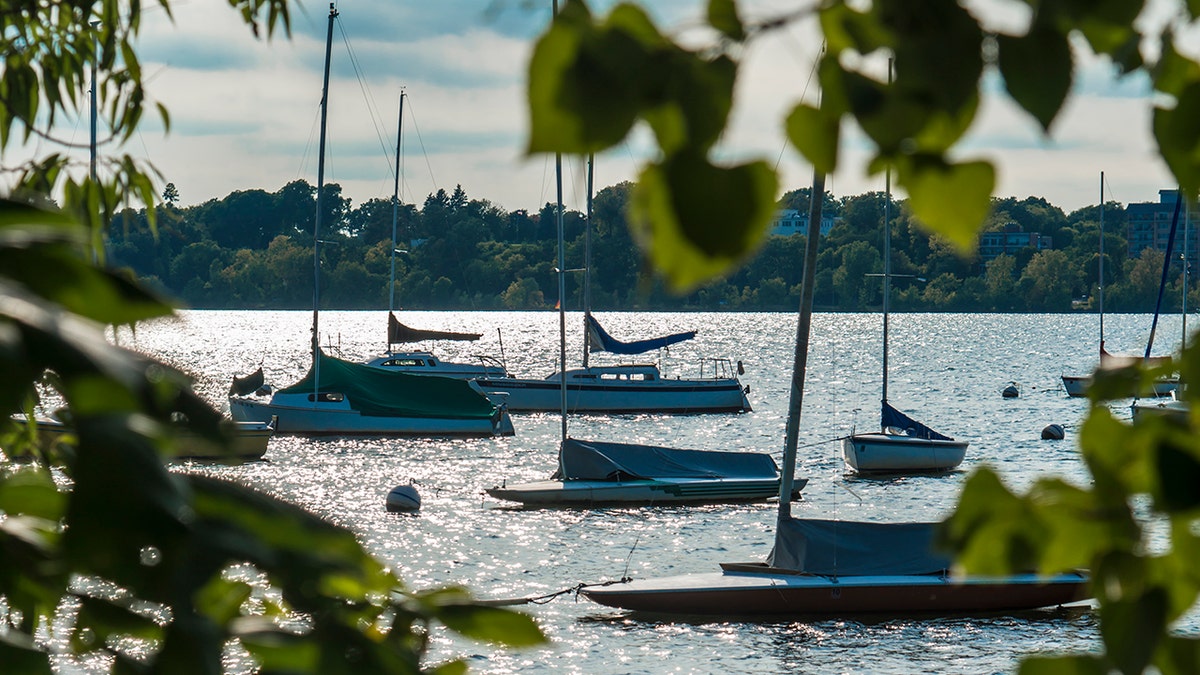 Boats are seen floating on Minnetonka Lake in Minnesota.